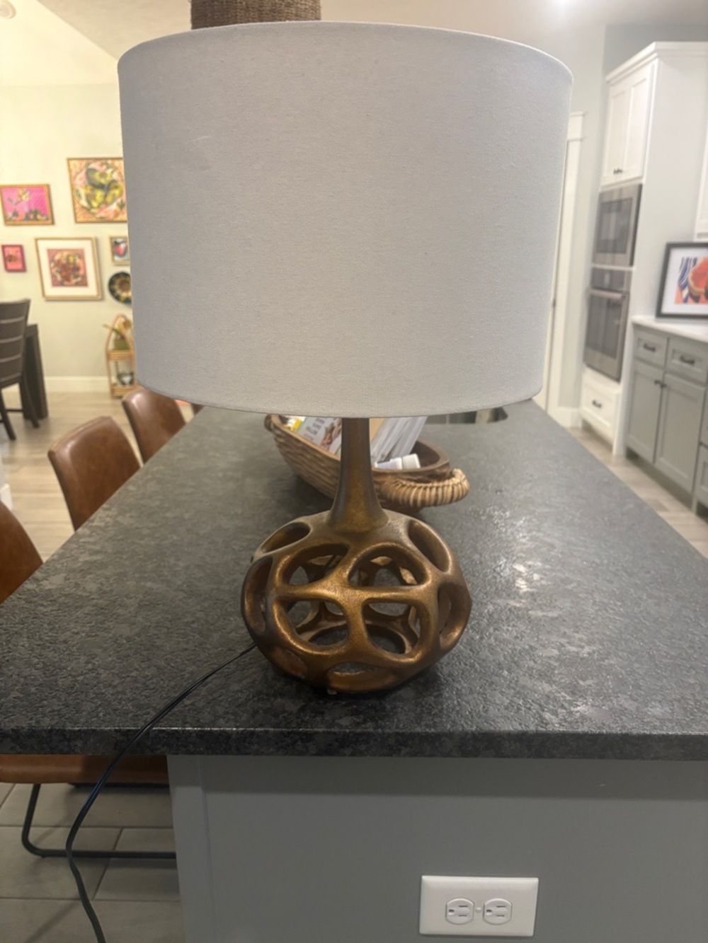 Metallic Bronze Openwork Table Lamp with White Shade